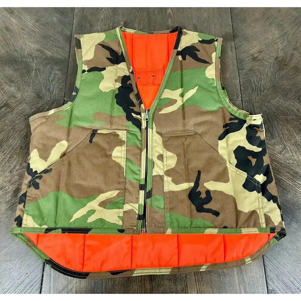 Vintage Camouflage & Orange Thin Puffer Vest Men’s M Hunting Fishing Fall USA - Picture 2 of 10